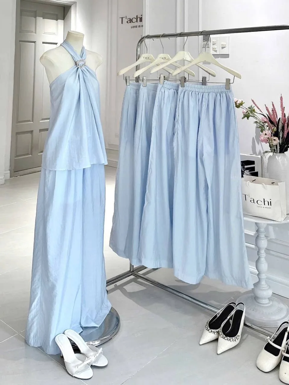 Women's draped halter wide-leg pants set