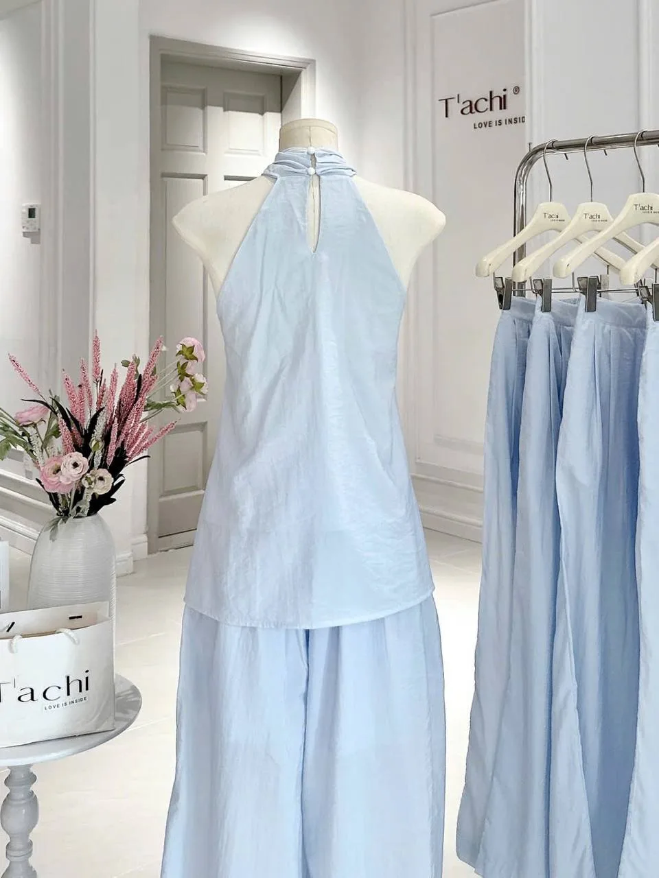 Women's draped halter wide-leg pants set, alternate view